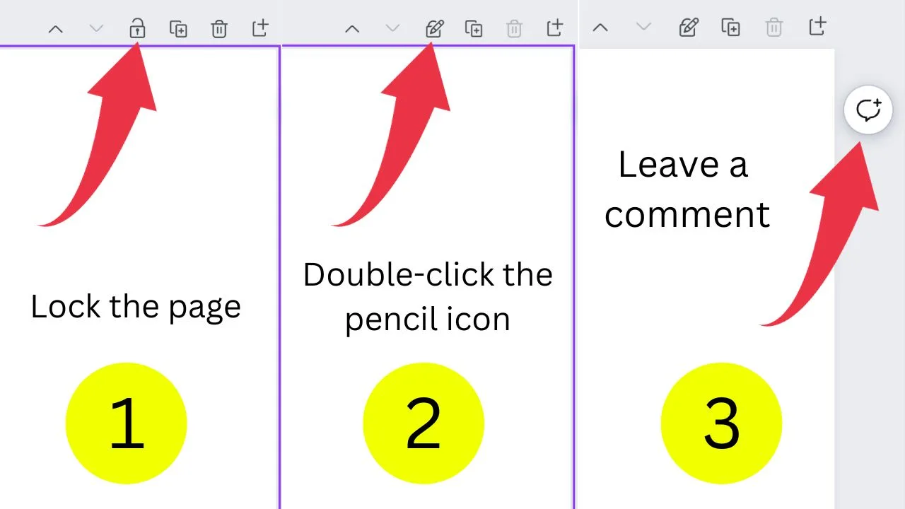 A screenshot that shows the three different possible solutions for the "Lock Cannot be Edited Canva" Error