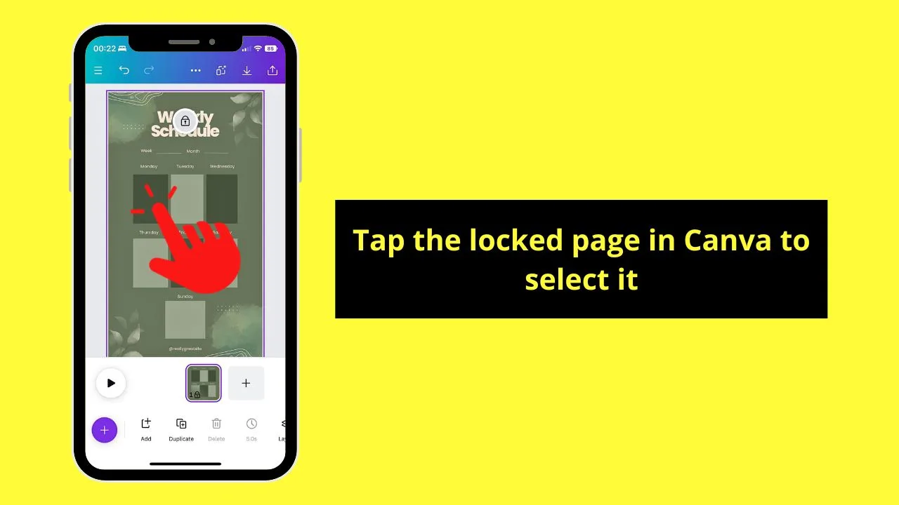 How to Unlock a Page in Canva Mobile Step 1