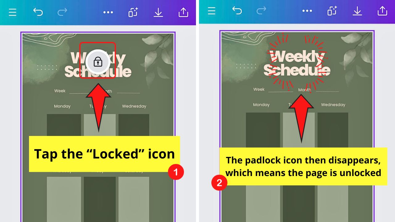 How to Unlock a Page in Canva Mobile Step 2