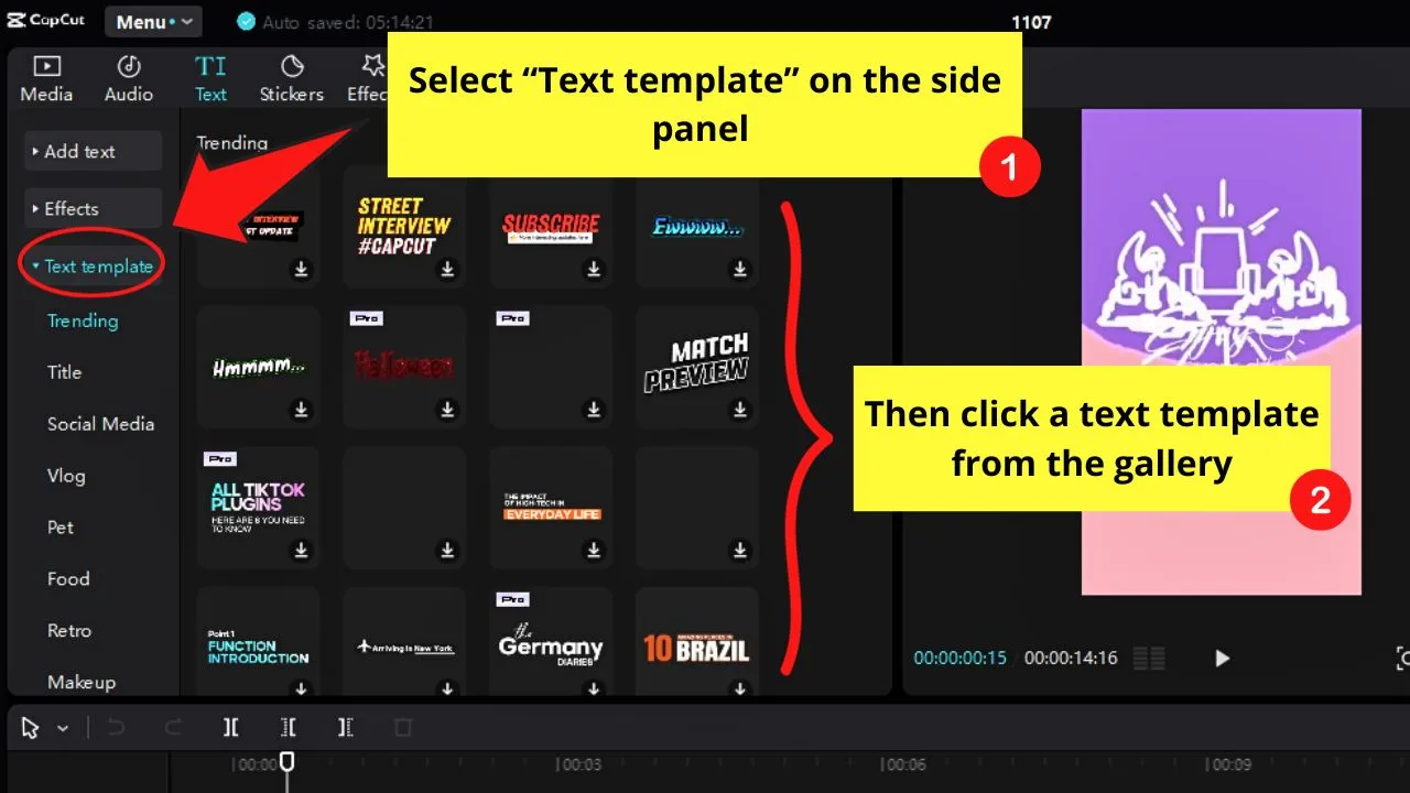 Text Addition Using Text Templates in CapCut Free